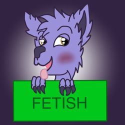 Size: 1000x1000 | Tagged: safe, artist:lil' furry, furbooru exclusive, astra, canine, fox, mammal, ambiguous form, 2021 furbooru anniversary, furbooru, 2d, ambiguous gender, anniversary, bedroom eyes, blushing, fur, purple body, purple fur, solo, solo ambiguous, spoiler image, tongue, tongue out, yellow eyes
