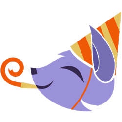 Size: 500x500 | Tagged: safe, artist:the smiling pony, astra, canine, fox, mammal, ambiguous form, 2021 furbooru anniversary, furbooru, .svg available, ambiguous gender, anniversary, eyes closed, happy, low res, party hat, party horn, smiling, solo, solo ambiguous, svg, vector