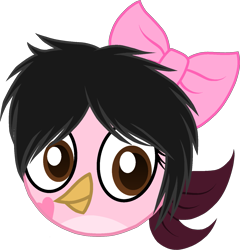 Size: 1441x1501 | Tagged: safe, artist:muhammad yunus, oc, oc only, oc:siti shafiyyah (sofie), bird, feral, angry birds, birdified, black hair, brown eyes, cute, female, feralized, hair, heart, looking at you, ocbetes, pink body, pretty, rovio, simple background, smiling, smiling at you, solo, solo female, species swap, transparent background