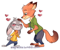 Size: 497x414 | Tagged: safe, artist:stepandy, judy hopps (zootopia), nick wilde (zootopia), canine, fox, lagomorph, mammal, rabbit, red fox, anthro, plantigrade anthro, disney, zootopia, 2d, 2d animation, animated, barefoot, blushing, bottomwear, brown body, brown fur, clothes, cute, double outline, duo, eyes closed, female, floppy ears, frame by frame, fur, gif, gray body, gray fur, heart, long ears, low res, male, male/female, necktie, orange body, orange fur, pants, shipping, shirt, simple background, size difference, squigglevision, tail, topwear, transparent background, white outline, wildehopps (zootopia)
