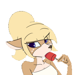 Size: 600x600 | Tagged: suggestive, artist:kanashiipanda, oc, oc:julia woods, cervid, deer, mammal, anthro, 2d, 2d animation, animated, blue eyes, bust, female, food, frame by frame, gif, popsicle, solo, solo female, suggestive eating, ungulate