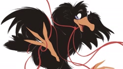 Size: 2048x1164 | Tagged: safe, artist:tohupony, jeremy crow (the secret of nimh), bird, corvid, crow, songbird, feral, sullivan bluth studios, the secret of nimh, 2d, black feathers, feathers, male, simple background, solo, solo male, white background