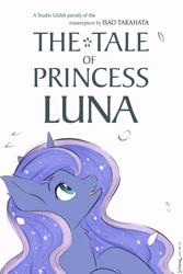 Size: 1280x1920 | Tagged: safe, artist:symbianl, princess luna (mlp), alicorn, equine, fictional species, mammal, pony, feral, friendship is magic, hasbro, my little pony, studio ghibli, 2d, crossover, female, mare, solo, solo female, the tale of princess kaguya, ungulate