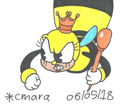 Size: 727x645 | Tagged: safe, artist:cmara, rumor honeybottoms (cuphead), arthropod, bee, insect, anthro, cuphead, 2d, female, solo, solo female, traditional art