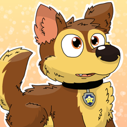 Size: 1200x1200 | Tagged: safe, artist:vixen-meme-fox, chase (paw patrol), canine, dog, german shepherd, mammal, feral, nickelodeon, paw patrol, 2019, black nose, collar, digital art, ears, fur, male, open mouth, simple background, solo, solo male, tail, tongue