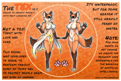 Size: 1045x701 | Tagged: safe, artist:fironmaplez, oc, oc only, canine, fictional species, fox, mammal, robot, anthro, digitigrade anthro, big breasts, blowing raspberry, breasts, chest fluff, featureless breasts, featureless crotch, female, fluff, looking at you, one eye closed, smiling, solo, solo female, tongue, tongue out, vixen, waving, winking