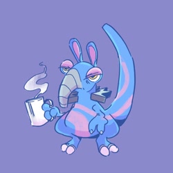 Size: 1024x1024 | Tagged: safe, artist:kylesmeallie, ambiguous species, fictional species, feral, spore (game), ambiguous gender, coffee, drink, purple background, simple background, solo, solo ambiguous