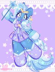 Size: 4000x5200 | Tagged: safe, artist:bunxl, trixie (mlp), equine, fictional species, mammal, pony, unicorn, semi-anthro, friendship is magic, hasbro, my little pony, sailor moon, absurd resolution, blue outline, clothes, colored outline, cosplay, crossover, cute, double outline, dress, ears, female, gloves, pink outline, shoes, solo, solo female, starry eyes, tail, wand, white outline, wingding eyes
