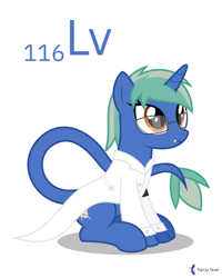 Size: 4000x5000 | Tagged: safe, artist:parclytaxel, oc, oc only, oc:nova spark, equine, fictional species, mammal, pony, tatzlpony, unicorn, feral, series:joycall6's periodic table, friendship is magic, hasbro, my little pony, .svg available, absurd resolution, chemistry, fangs, female, glasses, lab coat, livermorium, looking up, periodic table, sharp teeth, simple background, sitting, smiling, solo, solo female, teeth, vector, white background