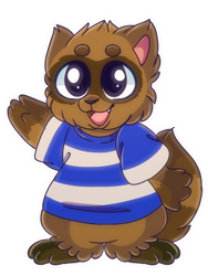 Size: 850x1132 | Tagged: safe, artist:watermelonthecat, timothy (timothy goes to school), mammal, procyonid, raccoon, semi-anthro, pbs, timothy goes to school, bottomless, brown body, brown eyes, brown fur, clothes, cute, fur, male, open mouth, open smile, partial nudity, shirt, smiling, solo, solo male, topwear, young