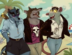 Size: 800x614 | Tagged: safe, artist:germainethevixen, cluny the scrooge (redwall), jenner (the secret of nimh), ratigan (the great mouse detective), mammal, rat, rodent, anthro, disney, redwall, sullivan bluth studios, the great mouse detective, the secret of nimh, 2d, crossover, male, males only, murine, trio, trio male