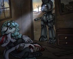 Size: 2180x1780 | Tagged: safe, artist:megabait, oc, equine, mammal, pony, feral, fallout equestria, fallout, friendship is magic, hasbro, my little pony, armor, dashite, injury, steel ranger