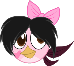 Size: 1151x1027 | Tagged: safe, artist:muhammad yunus, oc, oc only, oc:siti shafiyyah (sofie), bird, feral, angry birds, birdified, bow, female, feralized, hair, hair bow, heart, looking at you, pink body, rovio, simple background, smiling, smiling at you, solo, solo female, species swap, transparent background