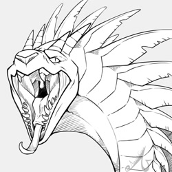 Size: 1280x1280 | Tagged: suggestive, artist:endonomz, dragon, fictional species, reptile, scaled dragon, feral, bust, mawshot, open mouth, saliva, sharp teeth, teeth, tongue, tongue out