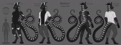 Size: 1280x479 | Tagged: safe, artist:endonomz, oc, oc:devout (bruyaglovae), dragon, fictional species, reptile, scaled dragon, anthro, reference sheet, solo