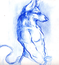 Size: 725x800 | Tagged: safe, artist:leeden, canine, mammal, wolf, anthro, male, solo, solo male