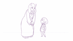 Size: 500x281 | Tagged: artist needed, source needed, safe, frisk (undertale), toriel (undertale), bovid, fictional species, goat, human, mammal, monster, anthro, undertale, 2d, 2d animation, animated, barefoot, breasts, cute, duo, feet, female, frame by frame, gif, low res, male, smiling, toes, walking
