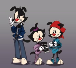 Size: 2446x2187 | Tagged: safe, artist:hammerspaced, dot warner (animaniacs), wakko warner (animaniacs), yakko warner (animaniacs), animaniac (species), fictional species, mammal, anthro, plantigrade anthro, animaniacs, warner brothers, 80s, brother, brother and sister, brothers, female, group, high res, male, siblings, sister, trio
