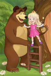 Size: 400x600 | Tagged: safe, artist:sassydragon18, bear, human, mammal, female, male, masha (masha and the bear), masha and the bear, unintentually creepy