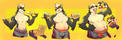 Size: 4500x1500 | Tagged: safe, artist:bigbuttdonkey, canine, mammal, wolf, anthro, fat, floating hands