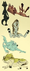 Size: 549x1280 | Tagged: safe, artist:bigbuttdonkey, canine, mammal, wolf, anthro, group, lying down, prone, standing