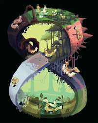 Size: 941x1169 | Tagged: safe, artist:blacklorry, fish, feral, 8, cub, duo, forest, group