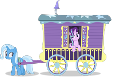 Size: 4906x3080 | Tagged: safe, artist:thatusualguy06, starlight glimmer (mlp), trixie (mlp), equine, fictional species, mammal, pony, unicorn, feral, friendship is magic, hasbro, my little pony, atg 2021, faic, female, mare, natg 2021, newbie artist training grounds, on model, simple background, solo, solo female, transparent background, vector, wagon