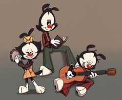 Size: 2048x1681 | Tagged: safe, artist:hammerspaced, dot warner (animaniacs), wakko warner (animaniacs), yakko warner (animaniacs), animaniac (species), fictional species, anthro, plantigrade anthro, animaniacs, warner brothers, 1970s, brother, brother and sister, brothers, female, group, male, siblings, sister, trio