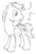 Size: 596x868 | Tagged: safe, artist:parclytaxel, oc, oc only, oc:swift justice, equine, fictional species, mammal, pegasus, pony, feral, hasbro, my little pony, line art, looking back, male, monochrome, pencil drawing, smiling, solo, solo male, stallion, traditional art