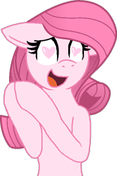 Size: 396x596 | Tagged: safe, artist:muhammad yunus, oc, oc only, oc:annisa trihapsari, earth pony, equine, fictional species, mammal, pony, feral, friendship is magic, hasbro, my little pony, 2021, cute, female, floppy ears, fur, hair, heart, heart eyes, mane, mare, ocbetes, open mouth, open smile, pink body, pink eyes, pink fur, pink hair, pink mane, simple background, smiling, solo, solo female, transparent background, wingding eyes