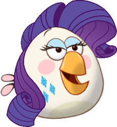 Size: 320x347 | Tagged: safe, artist:muhammad yunus, rarity (mlp), bird, chicken, galliform, feral, angry birds, friendship is magic, hasbro, my little pony, angry birds toons, bedroom eyes, crossover, cursed image, eyelashes, female, hair, low res, matilda (angry birds), open mouth, open smile, rovio, simple background, smiling, solo, solo female, transparent background, wtf