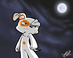 Size: 443x352 | Tagged: safe, artist:diacordst, oc, oc only, canine, dog, mammal, anthro, 2011, black nose, chest fluff, digital art, ears, fluff, fur, low res, male, moon, night, solo, solo male