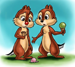 Size: 1500x1334 | Tagged: safe, artist:zdrer456, chip (disney), dale (disney), chipmunk, mammal, rodent, anthro, disney, mickey and friends, 2d, duo, duo male, food, ice cream, ice cream cone, male, males only, on model, sad