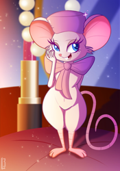 Size: 700x1000 | Tagged: safe, artist:lennonblack, miss bianca (the rescuers), mammal, mouse, rodent, semi-anthro, disney, the rescuers, 2d, blue eyes, female, front view, fur, looking at you, open mouth, smiling, smiling at you, solo, solo female, standing, three-quarter view, white body, white fur