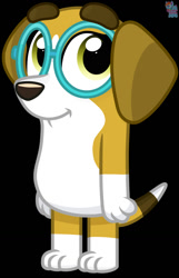 Size: 826x1280 | Tagged: safe, artist:rainbow eevee, honey (bluey), beagle, canine, dog, mammal, semi-anthro, bluey (series), 2d, black background, female, on model, simple background, solo, solo female, young