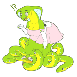 Size: 900x900 | Tagged: safe, artist:evehly, oc, oc only, oc:sylene, reptile, snake, anthro, choking, clothes, dress, female, fighting, multiple heads, solo, solo female