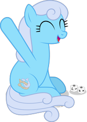 Size: 1622x2264 | Tagged: safe, artist:thatusualguy06, earth pony, equine, fictional species, mammal, pony, feral, friendship is magic, hasbro, my little pony, atg 2021, dice, eyes closed, female, mare, natg 2021, newbie artist training grounds, on model, open mouth, shoeshine (mlp), simple background, sitting, solo, solo female, transparent background, vector