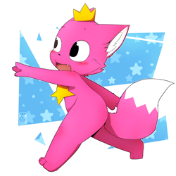 Size: 3000x3000 | Tagged: safe, artist:kimacats, pinkfong (pinkfong), canine, fox, mammal, semi-anthro, pinkfong, crown, dipstick tail, fur, high res, jewelry, male, pink body, pink fur, regalia, solo, solo male, tail