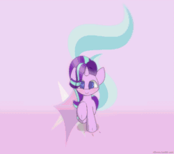 Size: 1000x883 | Tagged: safe, artist:n0nnny, part of a set, starlight glimmer (mlp), equine, fictional species, mammal, pony, unicorn, feral, friendship is magic, hasbro, my little pony, 2d, 2d animation, animated, blushing, cute, eye through hair, female, frame by frame, gif, hair, mare, running, solo, solo female, ungulate