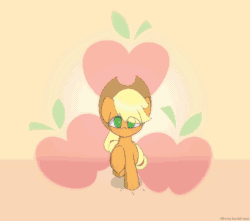 Size: 1000x883 | Tagged: safe, artist:n0nnny, part of a set, applejack (mlp), earth pony, equine, fictional species, mammal, pony, feral, friendship is magic, hasbro, my little pony, 2d, 2d animation, animated, blushing, cute, eye through hair, female, frame by frame, gif, hair, mare, running, solo, solo female