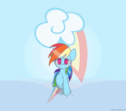 Size: 1000x883 | Tagged: safe, artist:n0nnny, part of a set, rainbow dash (mlp), equine, fictional species, mammal, pegasus, pony, feral, friendship is magic, hasbro, my little pony, 2d, 2d animation, animated, blushing, cute, eye through hair, female, frame by frame, gif, hair, mare, running, solo, solo female
