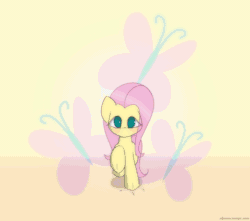 Size: 1000x883 | Tagged: safe, artist:n0nnny, part of a set, fluttershy (mlp), equine, fictional species, mammal, pegasus, pony, feral, friendship is magic, hasbro, my little pony, 2d, 2d animation, animated, blushing, cute, eye through hair, female, frame by frame, gif, hair, mare, running, solo, solo female