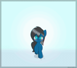 Size: 1000x883 | Tagged: safe, artist:n0nnny, part of a set, oc, oc only, earth pony, equine, fictional species, mammal, pony, feral, friendship is magic, hasbro, my little pony, 2d, 2d animation, animated, blushing, cute, eye through hair, female, frame by frame, gif, hair, mare, running, solo, solo female