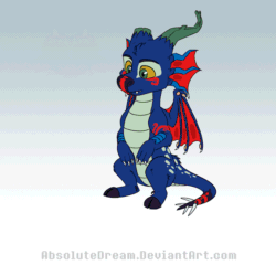 Size: 700x673 | Tagged: safe, artist:absolutedream, dragon, fictional species, western dragon, semi-anthro, nintendo, the legend of zelda, the legend of zelda: majora's mask, 2d, 2d animation, ambiguous gender, animated, blue body, broken horn, cute, frame by frame, gif, horn, solo, solo ambiguous, ych, ych example