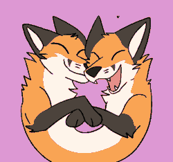 Size: 603x565 | Tagged: safe, artist:theroguez, oc, oc only, oc:foxfox (theroguez), canine, fox, mammal, red fox, feral, 2d, 2d animation, ambiguous gender, animated, conjoined, conjoined twins, cute, featured image, frame by frame, gif, heart, multiple heads, ocbetes, pink background, simple background, solo, solo ambiguous, two heads