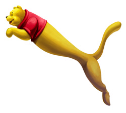 Size: 777x692 | Tagged: safe, artist:サッカン, winnie-the-pooh (winnie-the-pooh), big cat, cougar, feline, mammal, feral, disney, winnie-the-pooh, 2013, cursed image, feralized, funny, male, not salmon, puma (brand), simple background, solo, solo male, species swap, tail, wat, white background, wtf