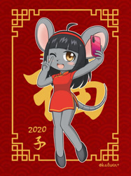 Size: 400x534 | Tagged: character needed, safe, artist:imageminerdhx, oc, oc only, mammal, mouse, rodent, anthro, china, chinese new year, female, solo, solo female