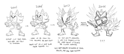Size: 1500x659 | Tagged: safe, artist:guoh, infinite (sonic), mephiles the dark (sonic), shadow the hedgehog (sonic), canine, hedgehog, jackal, mammal, anthro, sega, sonic the hedgehog (2006 game), sonic the hedgehog (series), black and white, black sclera, chains, chest fluff, clothes, colored sclera, edgy, fluff, gloves, grayscale, halo, leg wraps, lock, male, mask, monochrome, quills, shoes, tail, text, vulgar, weapon, wraps