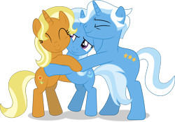 Size: 6618x4602 | Tagged: safe, artist:thatusualguy06, jack pot (mlp), trixie (mlp), equine, fictional species, mammal, pony, unicorn, friendship is magic, hasbro, my little pony, absurd resolution, atg 2021, family, female, group, hug, leaning, male, mare, natg 2021, newbie artist training grounds, on model, simple background, smiling, stallion, sunshower spectacle (mlp), transparent background, trio, vector