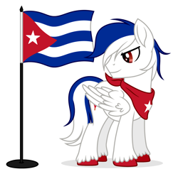 Size: 3672x3600 | Tagged: safe, artist:rioshi, artist:starshade, oc, oc only, oc:cubano, equine, fictional species, mammal, pegasus, pony, hasbro, my little pony, 2021, bandanna, base used, clothes, commission, cuba, flag, flag cuba, flag pole, high res, male, nation ponies, ponified, simple background, solo, solo male, stallion, starry eyes, white background, wingding eyes, ych result